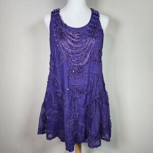 Yumi Purple Embroidered Dress Womens Small Beaded 3D Art To Wear Mini Gothic Y2K